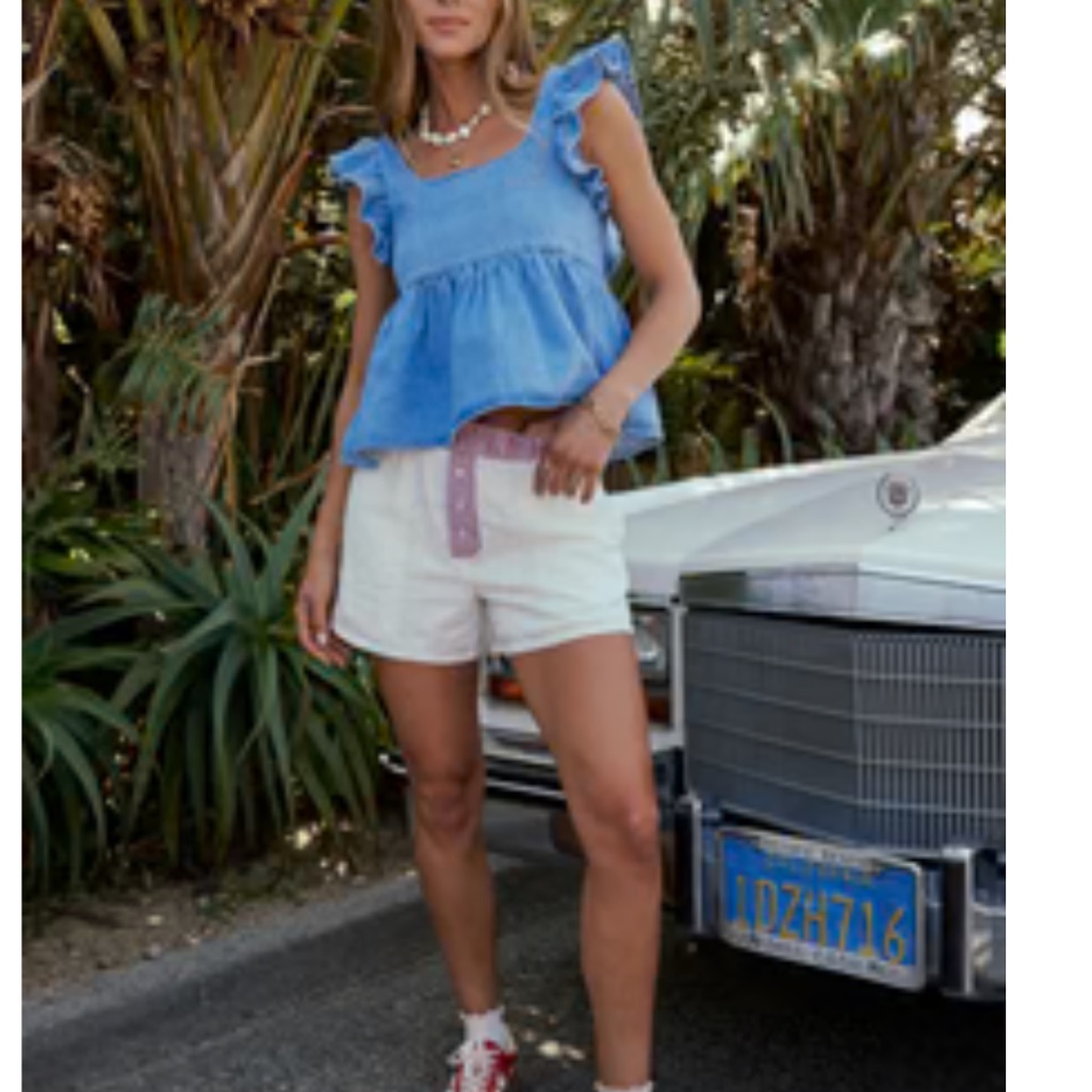 Bohme Poppy Ruffle Denim Top